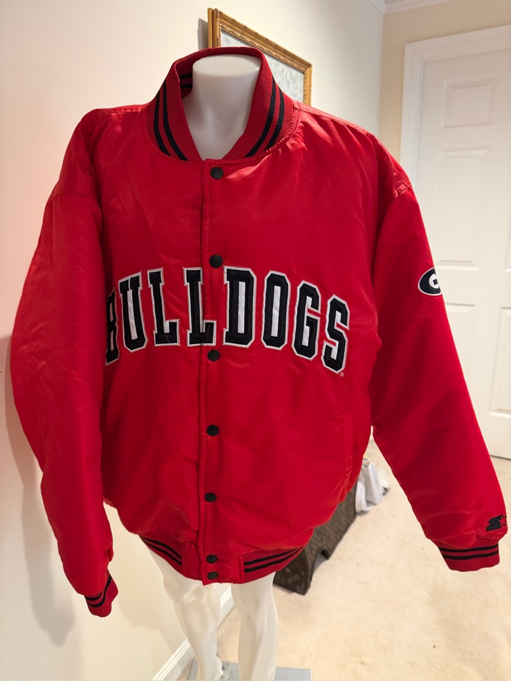 Vtg Red Satin Georgia Bulldogs Starter Varsity Jacket  Men XL